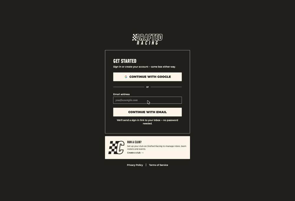 The sign-in screen with the Run a club card at the bottom